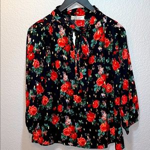 Jon & Anna Black Multi Color Floral 3/4 Sleeve Top